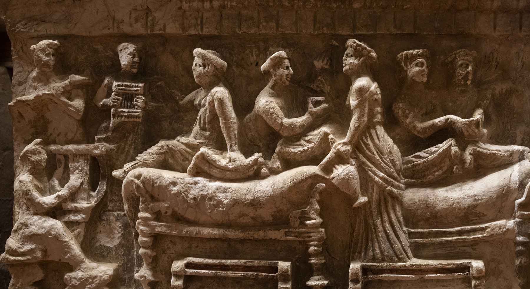 Etruscan banquet relief — Museo Guarnacci, Volterra
